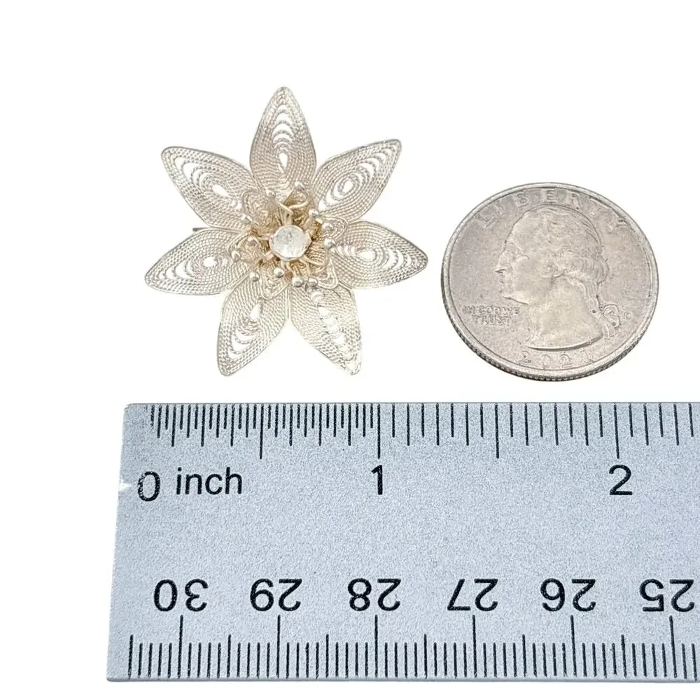 Vintage Sterling Silver 925 Filigree Flower Brooch
